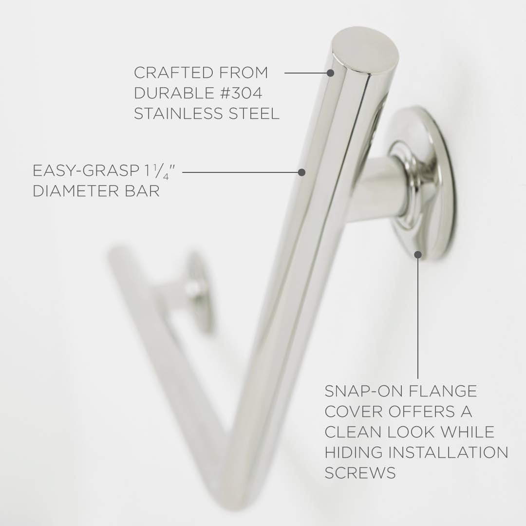 16" X 16" Lifestyle & Wellness® Angled Wedge Wall Mount Bathroom Shower Grab Bar, 1 ¼" Diameter, Polished Finish