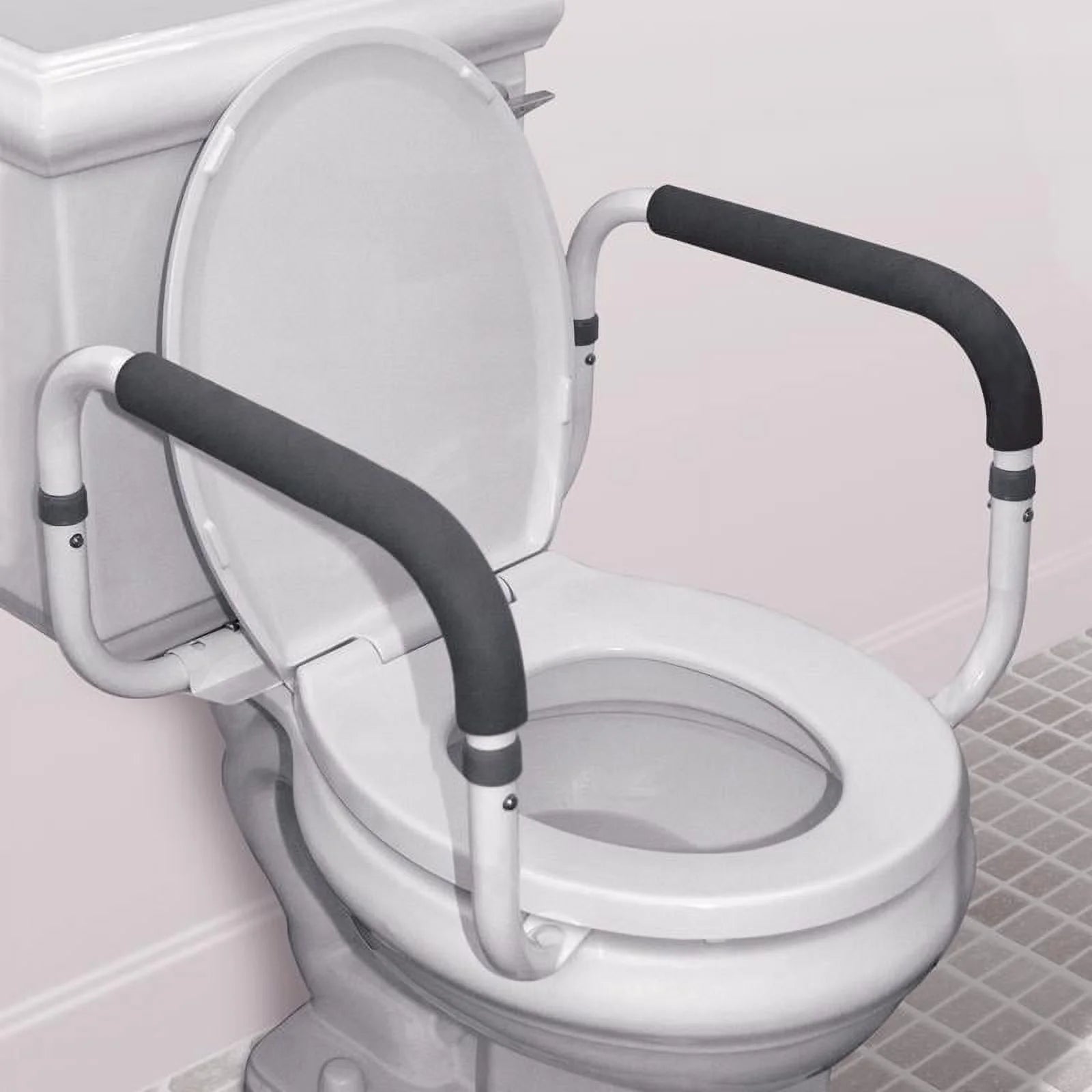 Steel Toilet Support Rail with Adjustable Legs and Handles for Seniors, 300 Lb Capacity