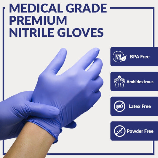 Nitrile Medical Exam Gloves - Powder Free Latex Free Food Safe, Medium, 100 Count