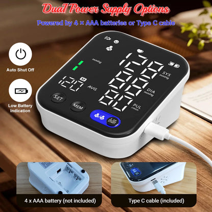 Upper Arm Blood Pressure Monitor, Automatic Blood Pressure Machine Kit for Digital BP Machine Blood Pressure Cuffs with Speaker, 2 Users, 240 Recordings for Home Office Travel Parents Pregnancy