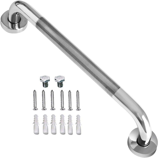 16 Inch anti Slip Shower Grab Bar Handle,  Chrome Finish Stainless Steel Bathroom Grab Bar, Knurled Bathroom Balance Bar,Safety Hand Rail Support,Handicap Elderly Injury Senior Assist Bath Handle