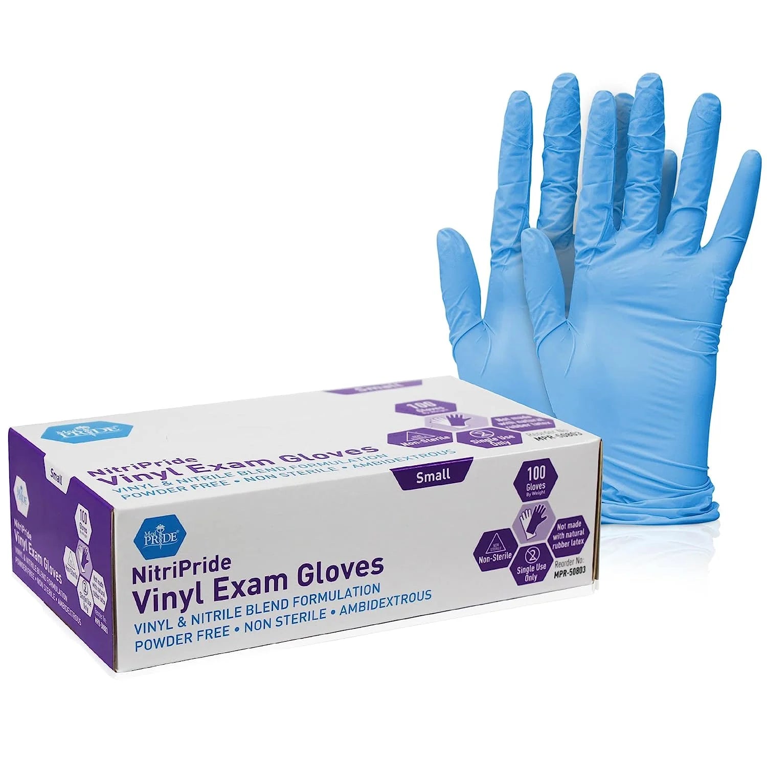 Powder-Free Nitripride Nitrile Disposable Gloves, Size S, 100 Count