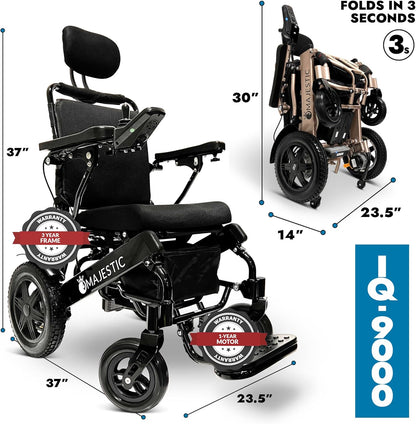 Majestic IQ-9000 Electric Wheelchairs for Adults, Lightweight Foldable Electric Wheelchair for Seniors, 19 Miles Long Range & 17.5" Wide Comfortable Seat - Black Frame & Black Cushion