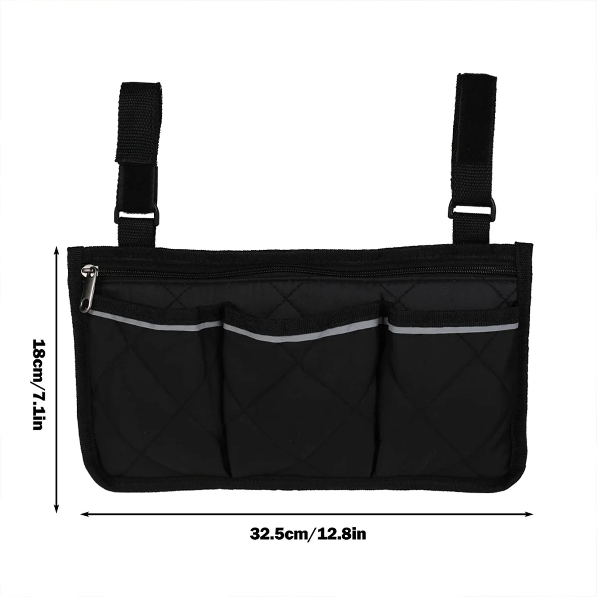 Wheelchair Armrest Side Bag Walker Organizer Bag with Reflective Stripes Waterproof Storage Pouches for Any Wheelchair Mobility Scooter Walker Rollator Carry Accessories