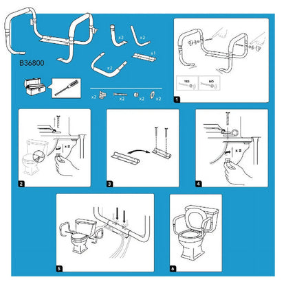 Steel Toilet Support Rail with Adjustable Legs and Handles for Seniors, 300 Lb Capacity