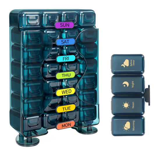 Weekly Pill Organizer 4 Times a Day Pill Organizer with Drawer Designed Large Pill Box Travel Pill Case 7 Day Medicine Case Box