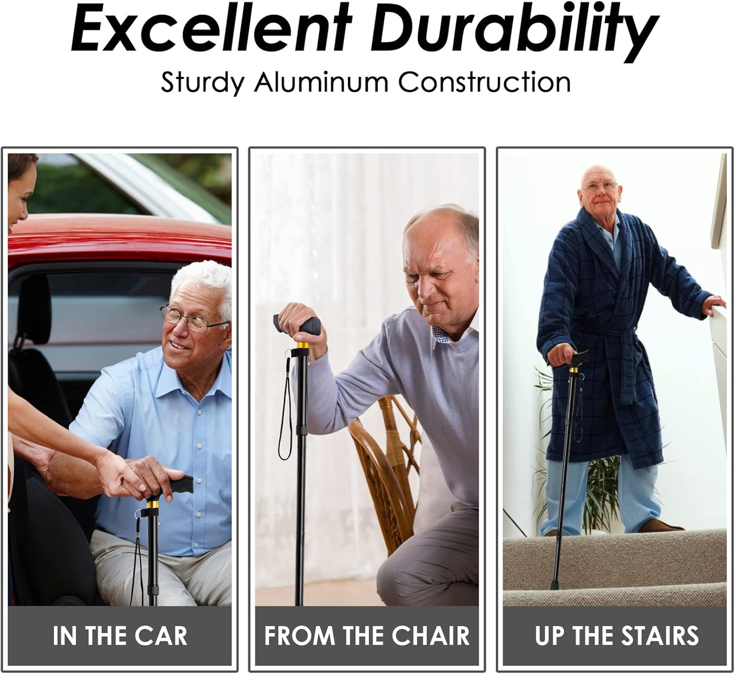 Walking Cane  Cane for Man/Woman | Mobility & Daily Living Aids | 5-Level Height Adjustable Walking Stick | Comfortable Plastic T-Handle Portable Walking Stick Folding Cane