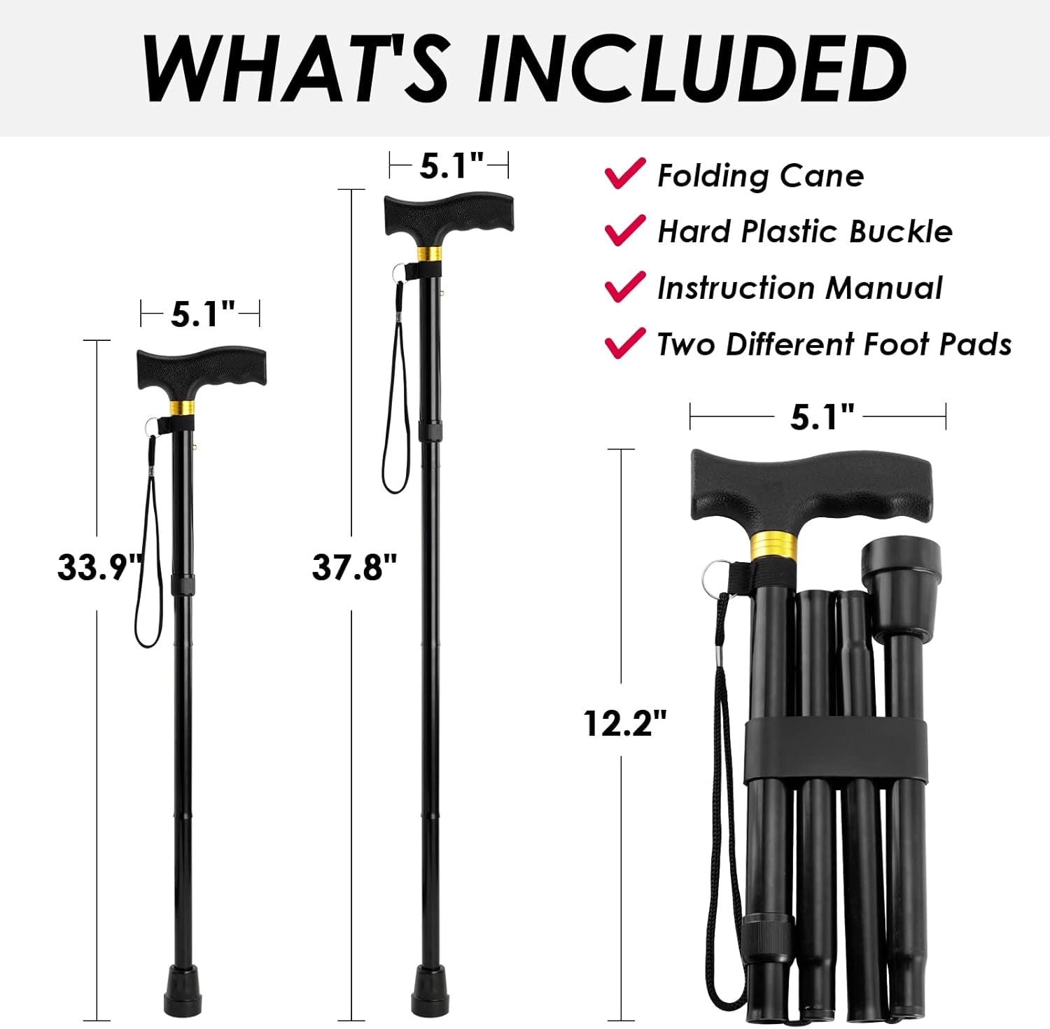 Walking Cane  Cane for Man/Woman | Mobility & Daily Living Aids | 5-Level Height Adjustable Walking Stick | Comfortable Plastic T-Handle Portable Walking Stick Folding Cane