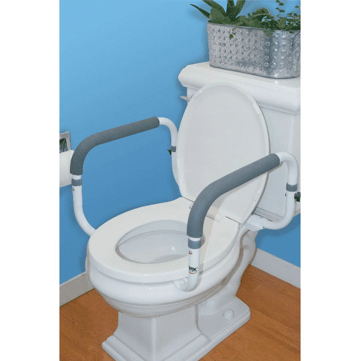 Steel Toilet Support Rail with Adjustable Legs and Handles for Seniors, 300 Lb Capacity