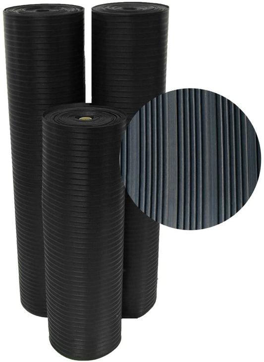 Composite Rib Corrugated Rubber Floor Mats, 48" Wide, 4' X 8' Roll, Black