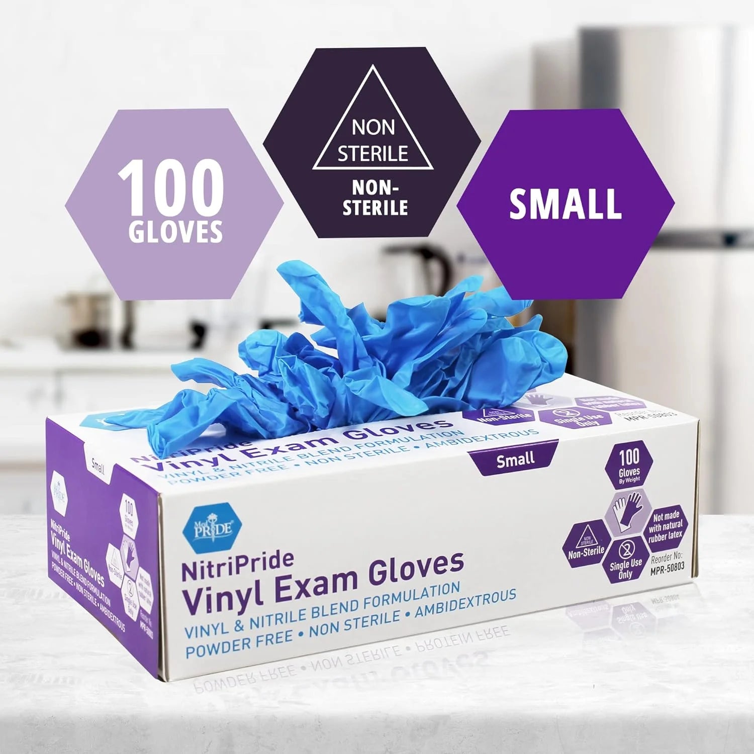 Powder-Free Nitripride Nitrile Disposable Gloves, Size S, 100 Count