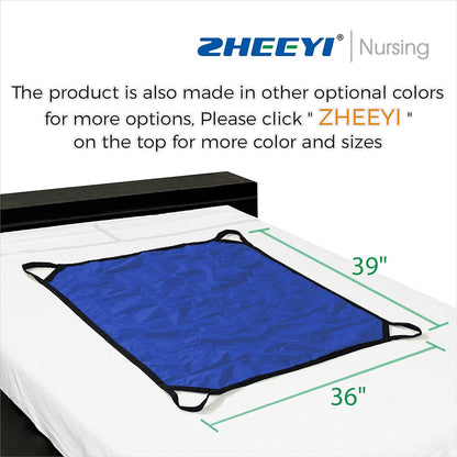 Positioning Bed Pad with Reinforced Handles 39" X 36" Slide Sheet - Multipurpose Patient Transfer Sheet for Turning, Lifting & Repositioning - Double-Sided Nylon Fabric, Blue