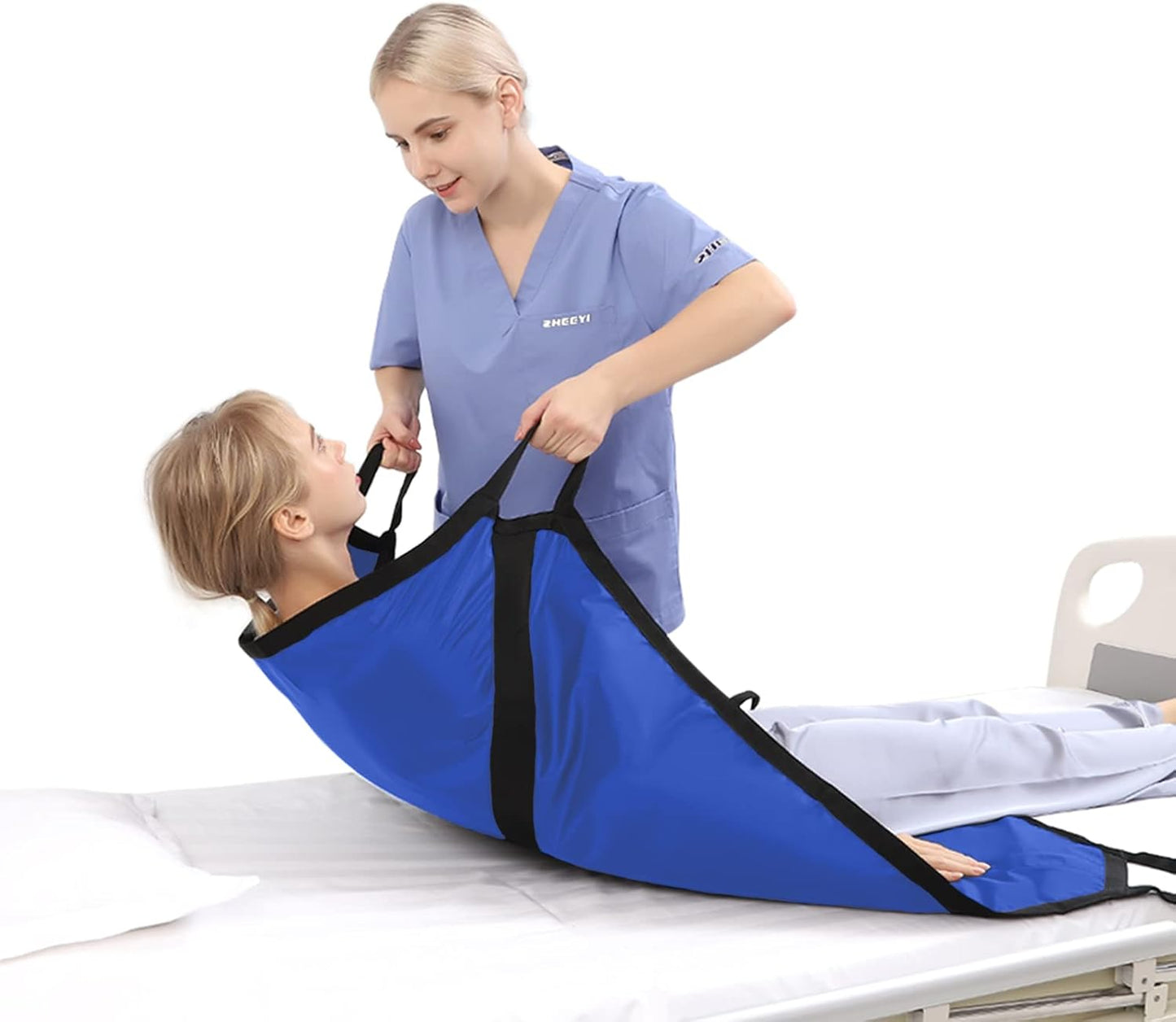 Positioning Bed Pad with Reinforced Handles 39" X 36" Slide Sheet - Multipurpose Patient Transfer Sheet for Turning, Lifting & Repositioning - Double-Sided Nylon Fabric, Blue