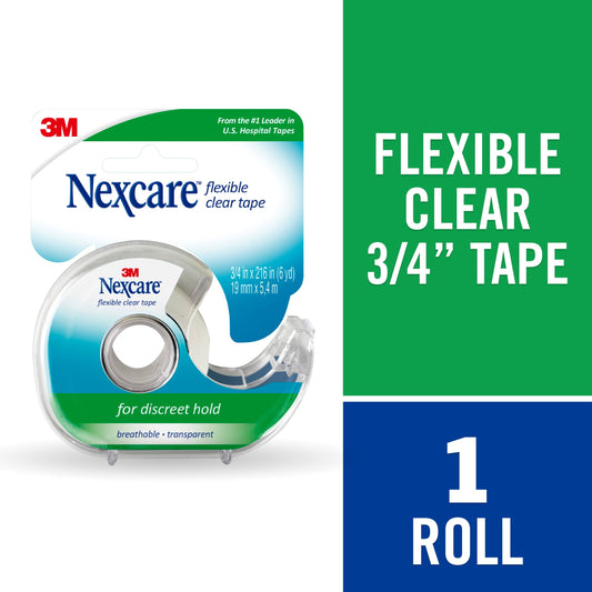 Flexible Clear First Aid Tape W/ Dispenser, 3/4" X 7 Yds