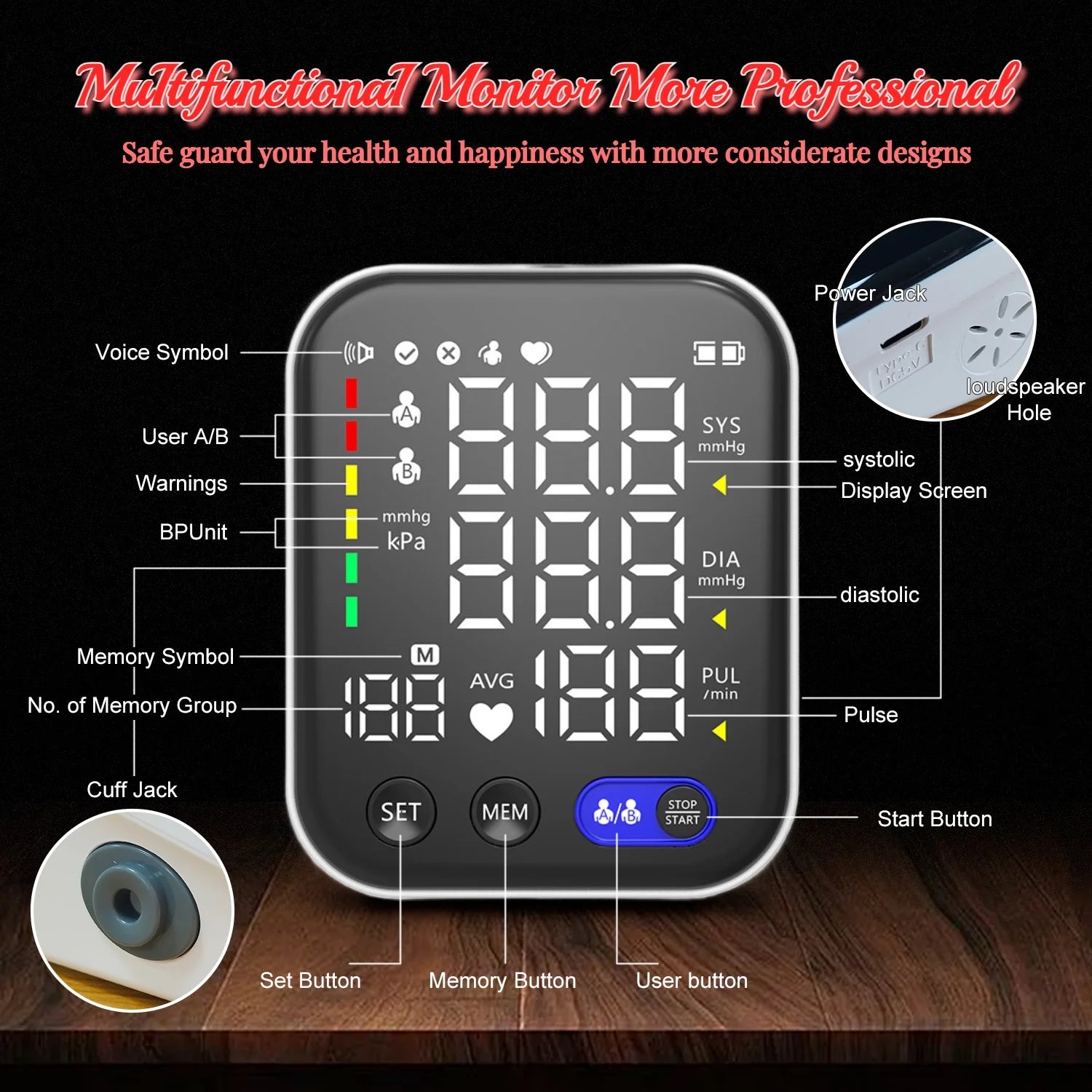 Upper Arm Blood Pressure Monitor, Automatic Blood Pressure Machine Kit for Digital BP Machine Blood Pressure Cuffs with Speaker, 2 Users, 240 Recordings for Home Office Travel Parents Pregnancy