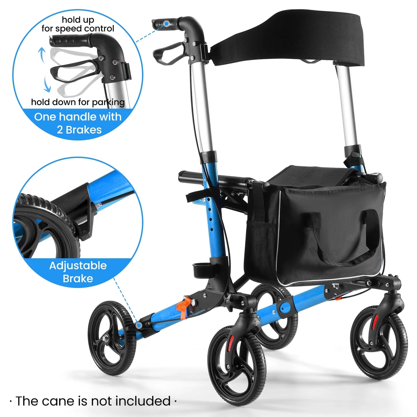 Rollator Walker for Seniors, Lightweight Foldable All Terrain Rolling Walker with Seat, Aluminum Walkers with 8 Inch Solid Wheels, Handles and Backrest for Seniors and Adult, Blue