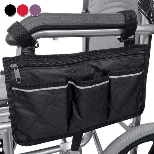 Wheelchair Armrest Side Bag Walker Organizer Bag with Reflective Stripes Waterproof Storage Pouches for Any Wheelchair Mobility Scooter Walker Rollator Carry Accessories