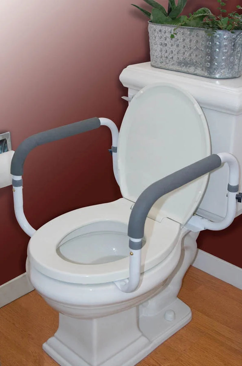 Steel Toilet Support Rail with Adjustable Legs and Handles for Seniors, 300 Lb Capacity