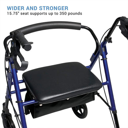 Lumex Set N' Go Wide 2-In-1 Height Adjustable Rollator Walker, Blue