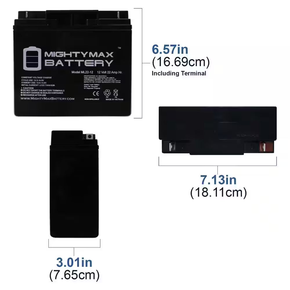 12-Volt 22 Ah Sealed Lead Acid (SLA) Rechargeable Battery