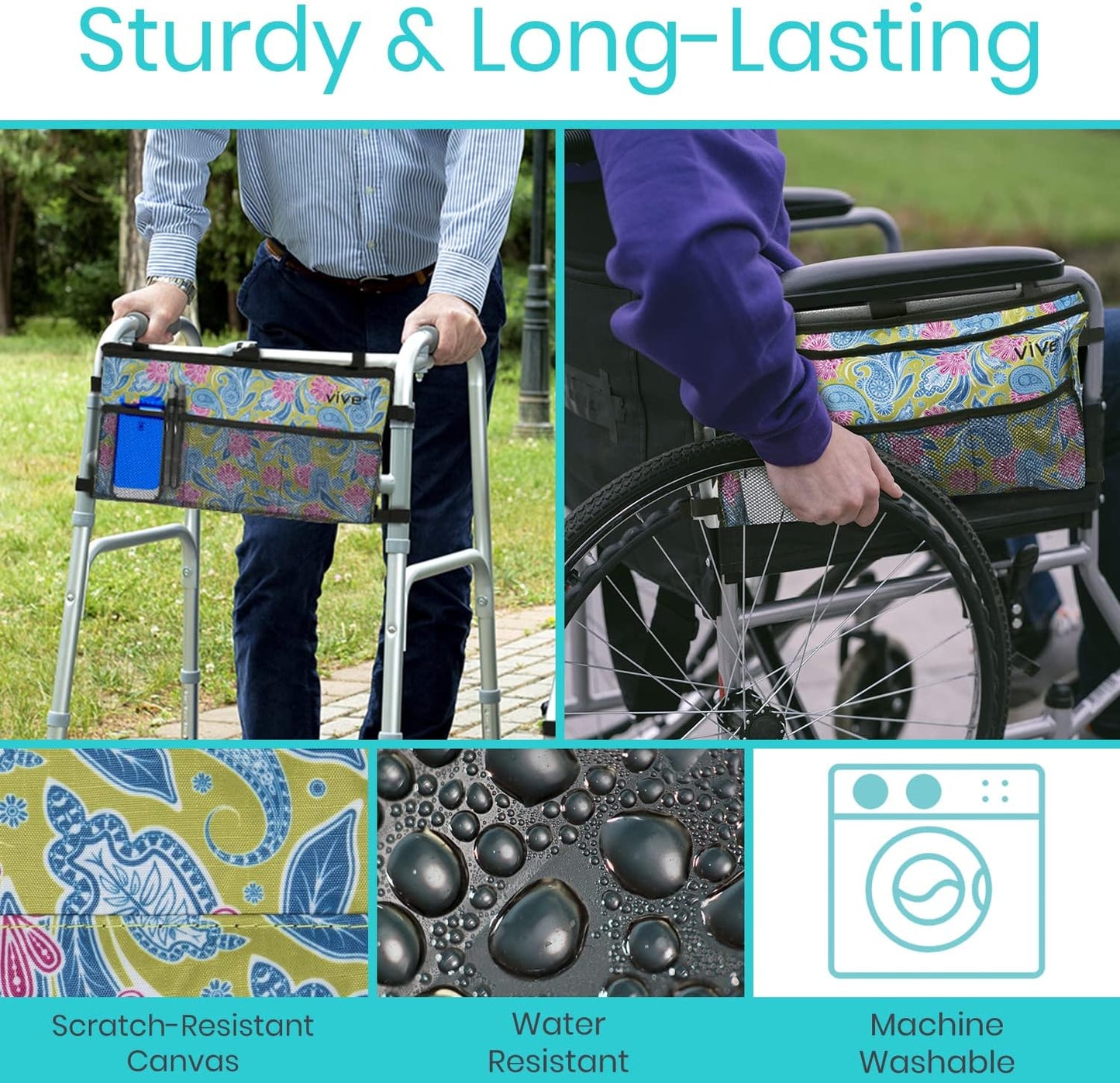 Walker Bag - Accessories Wheelchair Basket Pouch (Water Resistant) - Seniors Caddy Accessory Attachment for Folding, Rolling Walkers - Carry Storage Carrier Tote - Lightweight, Universal Size